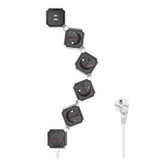 PRELUNGITOR LOGILINK, Schuko x 4, conectare prin Schuko (T), USB x 2, cablu 1.5 m, 16 A, protectie copii, on / off, alb / negru, (timbru verde 0.18 le