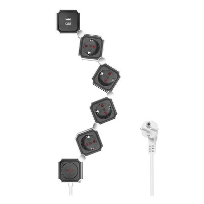 PRELUNGITOR LOGILINK, Schuko x 4, conectare prin Schuko (T), USB x 2, cablu 1.5 m, 16 A, protectie copii, on / off, alb / negru, (timbru verde 0.18 le foto