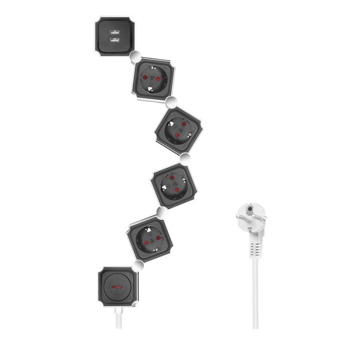 PRELUNGITOR LOGILINK, Schuko x 4, conectare prin Schuko (T), USB x 2, cablu 1.5 m, 16 A, protectie copii, on / off, alb / negru, (timbru verde 0.18 le