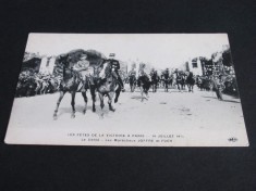 Mareșalii Joffre și Foch Călare,Parada Victoriei Paris, Primul Război Mondial .Carte Poștală Istorică 1919.Colecție Rară! foto