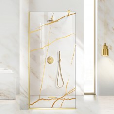 Paravan dus walk-in Aqua Roy Gold, model Marble auriu, sticla 8 mm clara, securizata, anticalcar, 70x195 cm