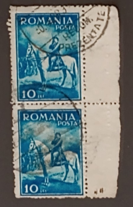 ROMANIA 1932 Lp 97 Carol II calare 1v pereche verticala stampilate