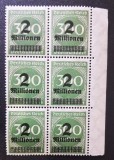 Germania Reich-ul German 1923 Hiperinflație Supratipar 20 Milioane pe 300 Mărci Verde cu Margine dreaptă de Coală Bloc de 6 Neștampilat - OREF1