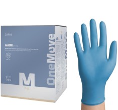 Manusi nitril ONE MOVE M (7-8), albastre, nepudrate, 250 buc set , extractie igienica prin manseta