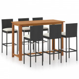 Set mobilier bar de grădină cu perne, 7 piese, negru