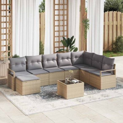vidaXL Set de canapele pentru grădină 9 pcs Bej Rattan poli 3346510 foto