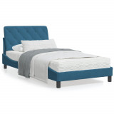 Cadru de pat cu lumini LED, albastru, 100x200 cm, catifea GartenMobel Dekor, vidaXL