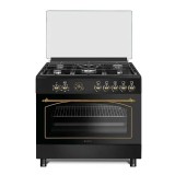 Aragaz rustic 5 arzatoare gaz, Negru, 90 cm, Ravena Antracit Studio Casa, rotisor, cuptor electric cu ventilatie, Gratare fonta