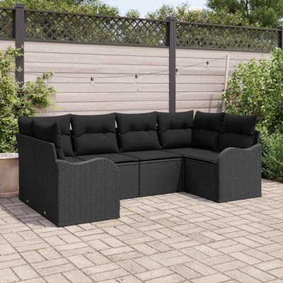 vidaXL Set de canapele pentru grădină cu pernă 6 pcs Negru Rattan poli 3345843 foto