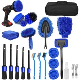 Set 25 Accesorii pentru Curatare Auto, Flippy, din PP si Microfibra, Interior/Exterior, 30 x 24 x 12 cm, Albastru/Negru