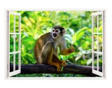 Sticker decorativ, Fereastra 3D, Maimuta, 85 cm, 290STK, natura si peisaje
