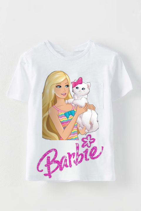 Tricou copii bumbac alb, marimea 7-8 ani,personalizat Barbie M2 | Okazii.ro