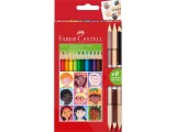 Creioane colorate triunghiulare si bicolore piele Children of the World Faber-Castell 12 + 3 culori/set