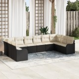 Set de canapea de grădină vidaXL cu 10 piese și perne din ratan sintetic negru