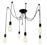 Plafoniera Suspendata 6 LED E27, 230V, Negru, Pro Cart - Corp Iluminat Living, Lungime Cablu 115cm (Becuri Neincluse)