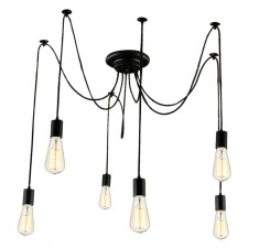 Plafoniera suspendata, 6 LED-uri cu soclu E27, 50Hz, 230V, negru foto