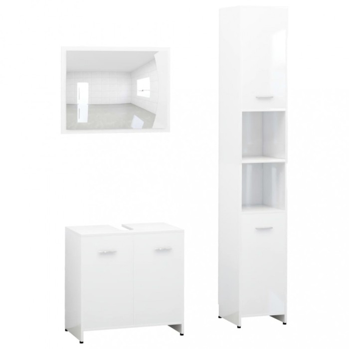 Set mobilier de baie, 3 piese, alb, lemn prelucrat