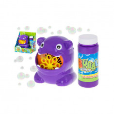 Jucarie de facut baloane din sapun in forma de hipopotam, mov, din plastic