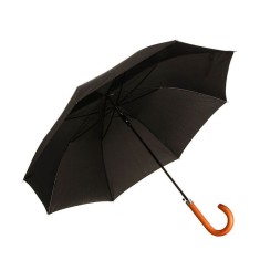 Umbrela neagra tip baston, maner din lemn, deschidere automata, ? 120cm foto