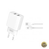 Incarcator Retea Cu Cablu USB-C XO Design BPCE02C 10.5W 2.1A 2 x USB-A Alb