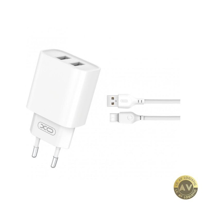 Incarcator Retea Cu Cablu USB-C XO Design BPCE02C 10.5W 2.1A 2 x USB-A Alb