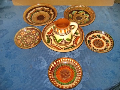 A44-I-Ceramica Hurezu set 7 piese arta populara romaneasca. foto