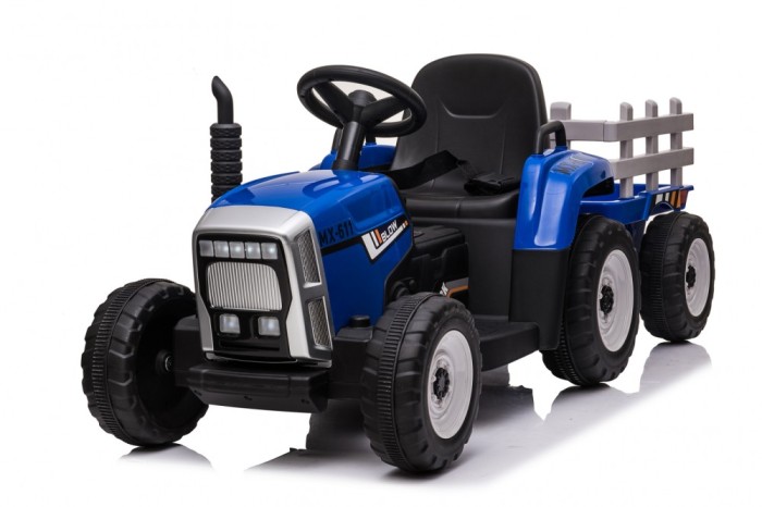 Tractoras electric Kinderauto BJ-611 60W 12V cu remorca si telecomanda albastra