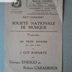 Program de concert George Enescu Paris 1933