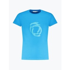 Tricou barbati cu imprimeu cu logo si decolteu la baza gatului, Azur, M