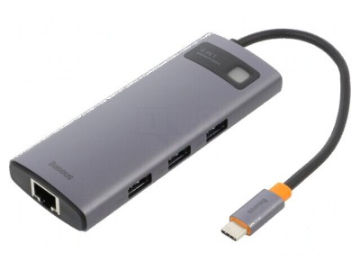 Hub USB HDMI RJ45 USB A x3 USB C gri foto