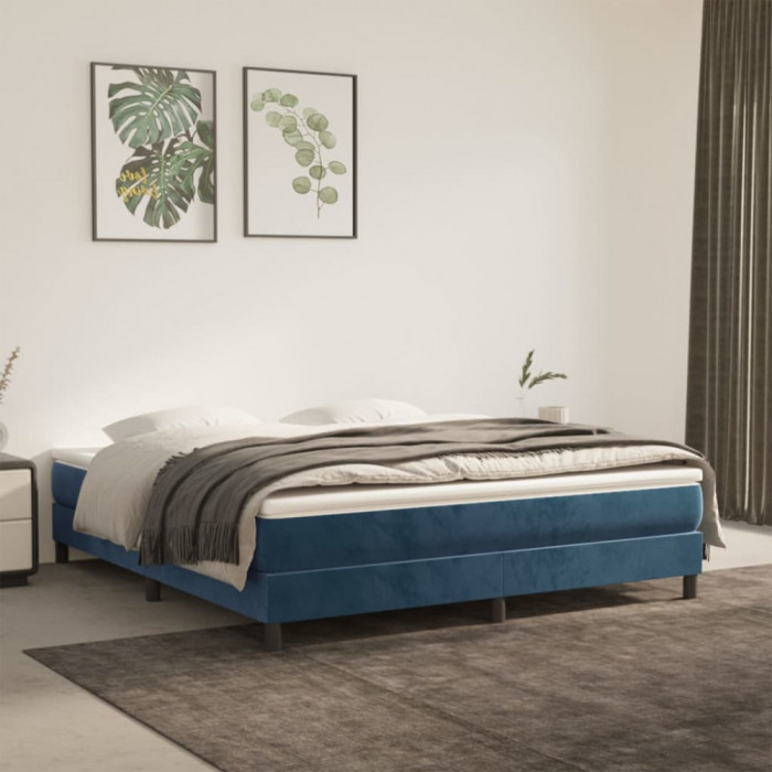 Saltea de pat cu arcuri, albastru &icirc;nchis, 160x200x20cm, catifea GartenMobel Dekor