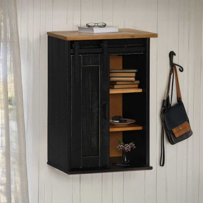 vidaXL Dulap suspendat HALDEN cu ușă glisantă negru 49x22,5x70 cm pin foto