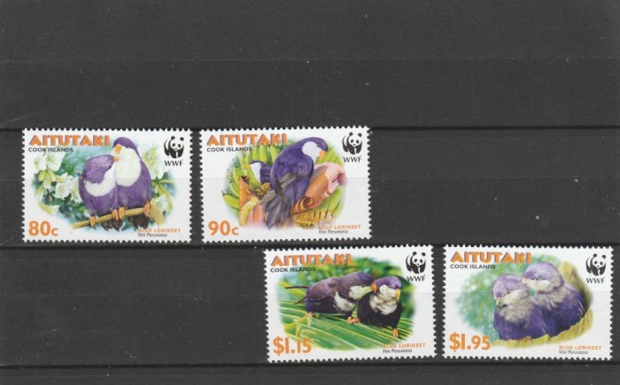 Aitutaki 2002 - Fauna , WWF , Pasari , papagali , serie 4 valori , dantelate , MNH , Mi.772-775