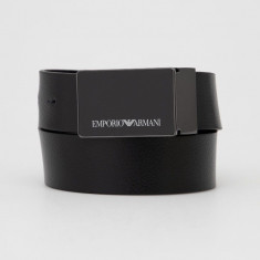 Emporio Armani Curea de piele bărbați, culoarea negru