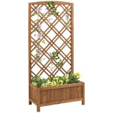 Outsunny jardinieră &icirc;nălțată suport flori grădină cu grilaj din lemn galben 60 x 30 x 122,5 cm | Aosom Romania