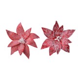Cumpara ieftin Decoratiune - Poinsettia on Clip Polyester Snow Velvet - mai multe modele | Kaemingk