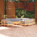vidaXL Set mobilier grădină cu perne, 13 piese, gri, lemn masiv pin 3096880
