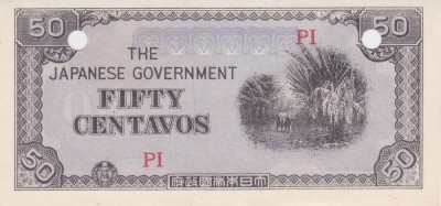 Bancnota Filipine 50 Centavos (1942) - P105a UNC ( ocupatia japoneza; anulata - vezi descriere ) foto