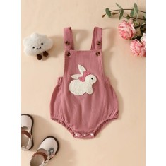Salopeta roz pudra cu iepuras pentru bebelusi (Marime Disponibila: 3-6 luni