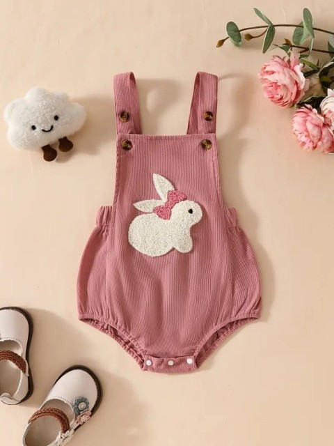 Salopeta roz pudra cu iepuras pentru bebelusi (Marime Disponibila: 3-6 luni