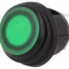 Intrerupator ROCKER SPST 2 pozitii OFF-ON cu retinere 20A/14VDC LED verde IP65 SCI R13-112B8-02-BBG