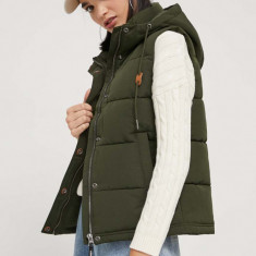 Superdry vesta femei, culoarea verde, de iarna