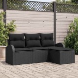 VidaXL Set de canapele pentru grădină cu pernă 4 pcs Negru Rattan poli