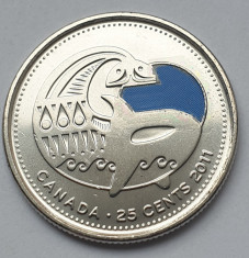 25 cents 2011 Canada, Orca, unc, varianta color foto