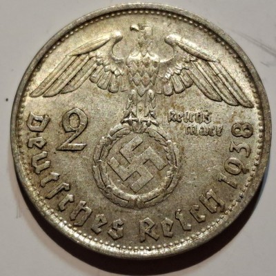 Germania Nazista 2 reichsmark 1938 B argint foto