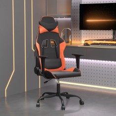 Scaun de gaming de masaj, negru și portocaliu, piele ecologică foto