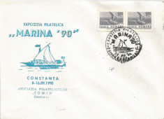 Romania, Expozitia filatelica &amp;quot;Marina &amp;#039;90&amp;quot;, plic, Constanta, 1990 foto