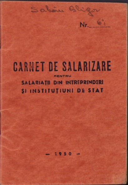 A2544N Uzina CFR Aiud, 1950, carnet de salarizare