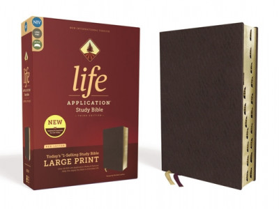 Niv, Life Application Study Bible, Third Edition, Large Print, Bonded Leather, Burgundy, Indexed, Red Letter Edition foto