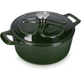 Oala fonta emailata Navaris, verde inchis, cu capac, pentru cuptor, plita, gaz, electric, cu inductie, cu infrarosu, 24 cm, 3.5 l, Resigilat, Grad A